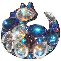 Bill Schiffer Signed Crystal Cat Pin - One of a Kind 6