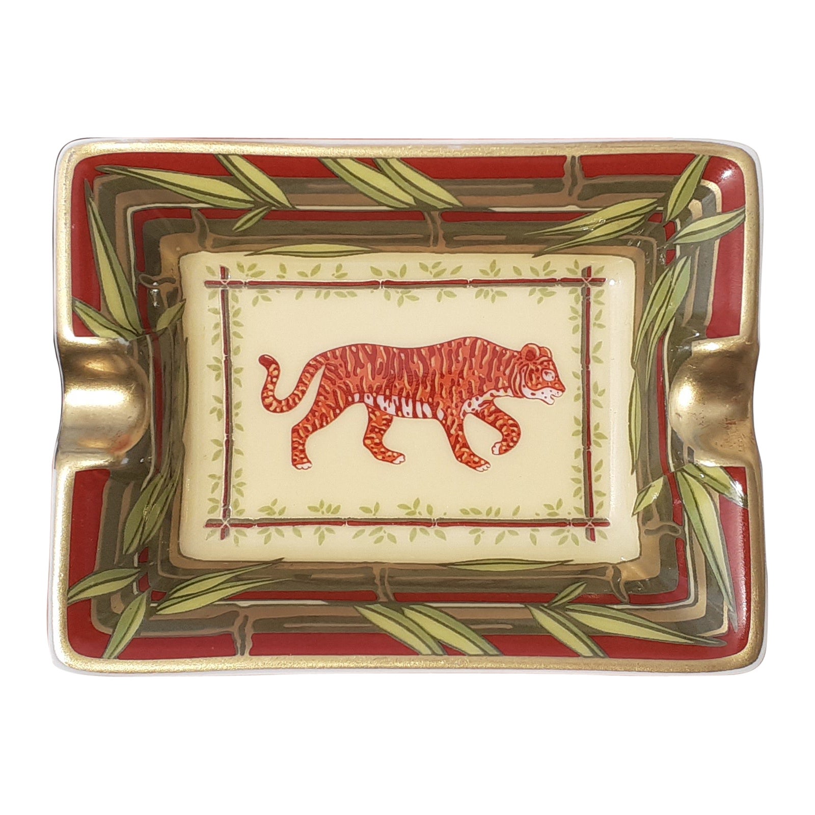 Cute Hermès Small Guest Ashtray Change Tray Tiger Print in Porcelain For Sale