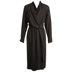 Halston Black Satin Backed Crepe Wrap Dress, Museum Deaccession