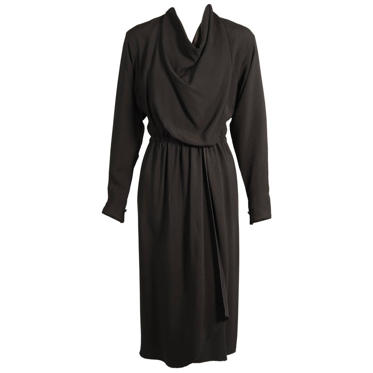Halston Black Satin Backed Crepe Wrap Dress, Museum Deaccession at 1stdibs