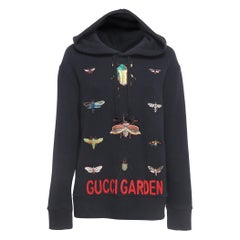 Gucci Black Garden Insects Embroidered Cotton Hoodie XS