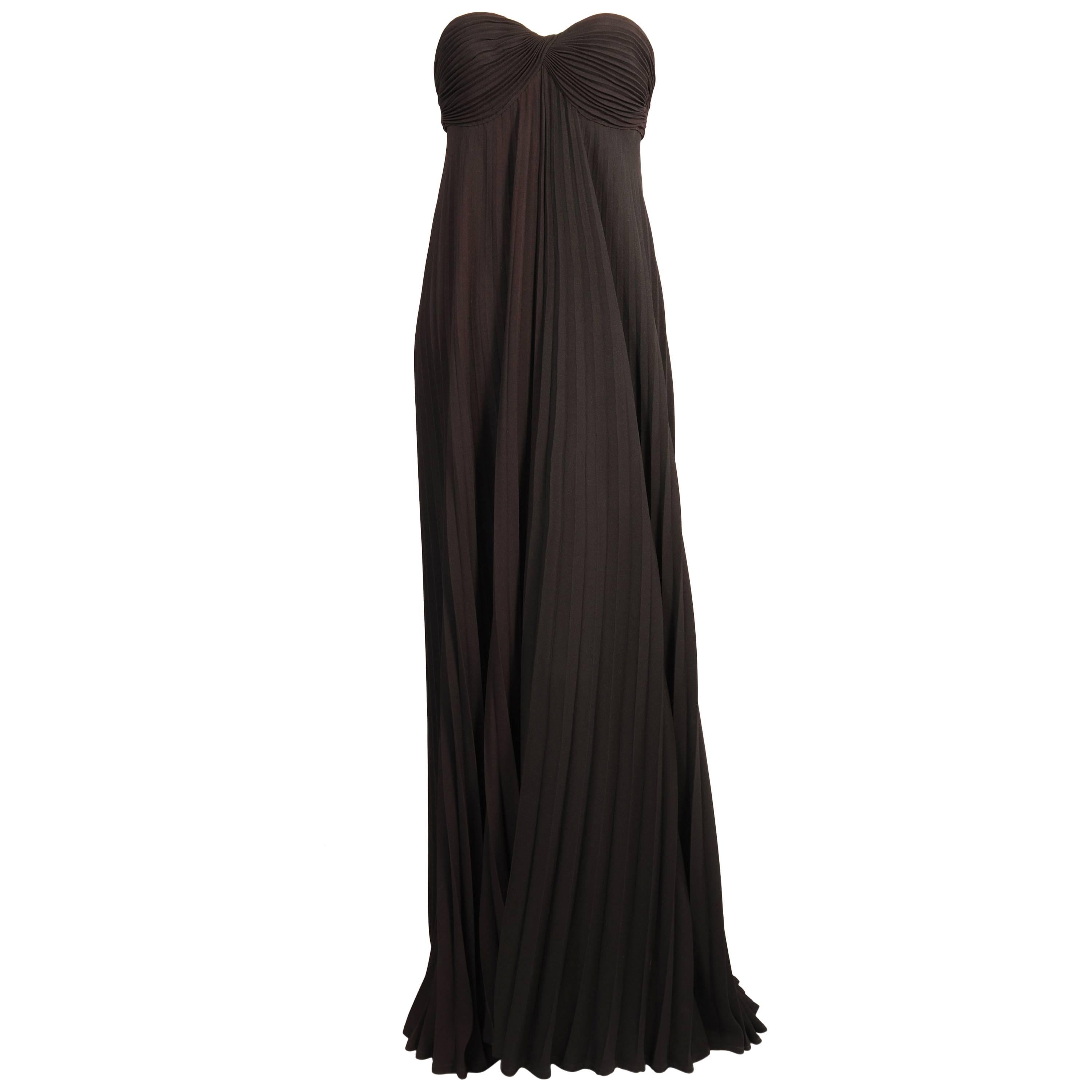 Loris Azzaro Strapless Brown and Black Pleated Evening Gown