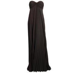 Loris Azzaro Strapless Brown and Black Pleated Evening Gown 4