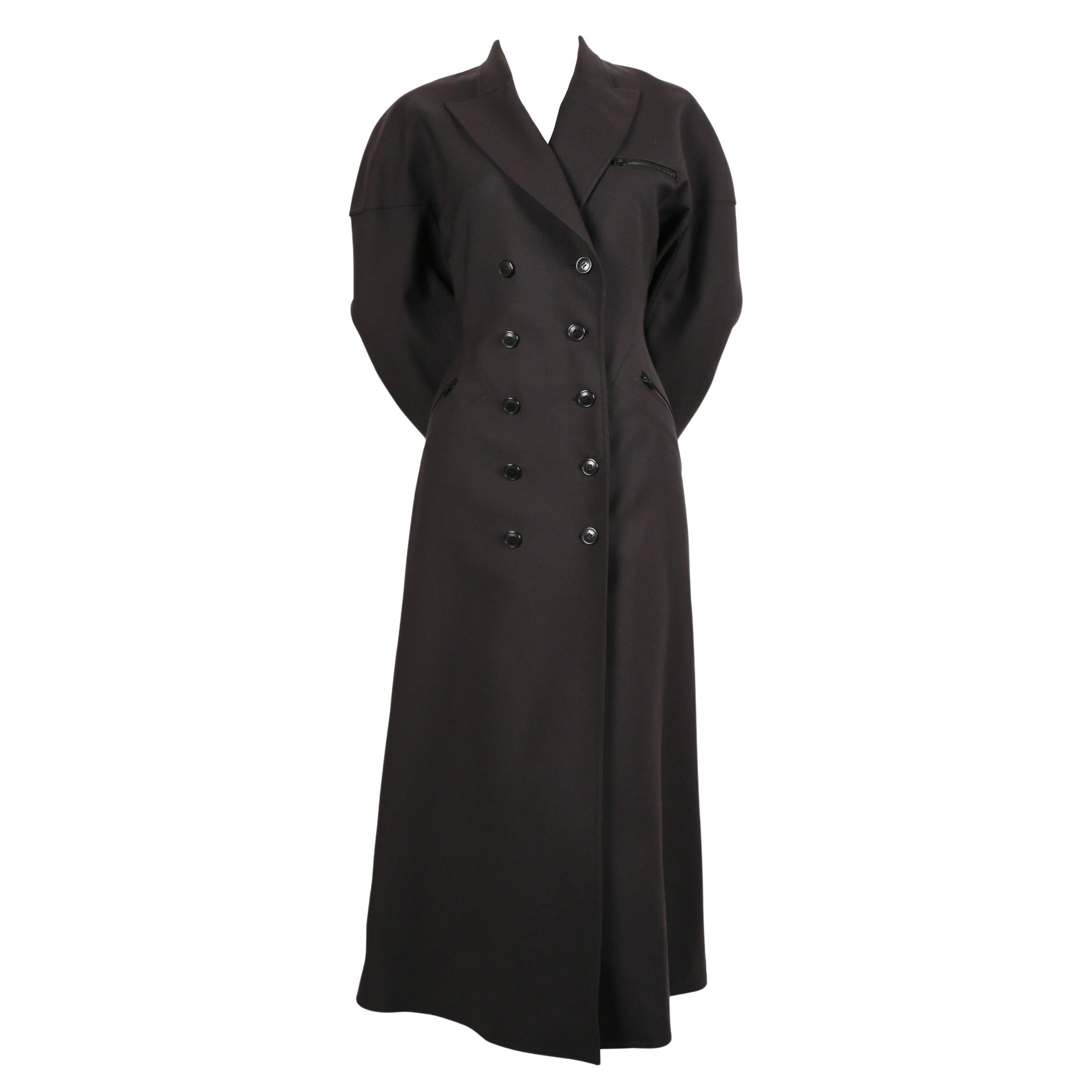 1986 AZZEDINE ALAIA charcoal wool gabardine RUNWAY coat with seamed back  For Sale