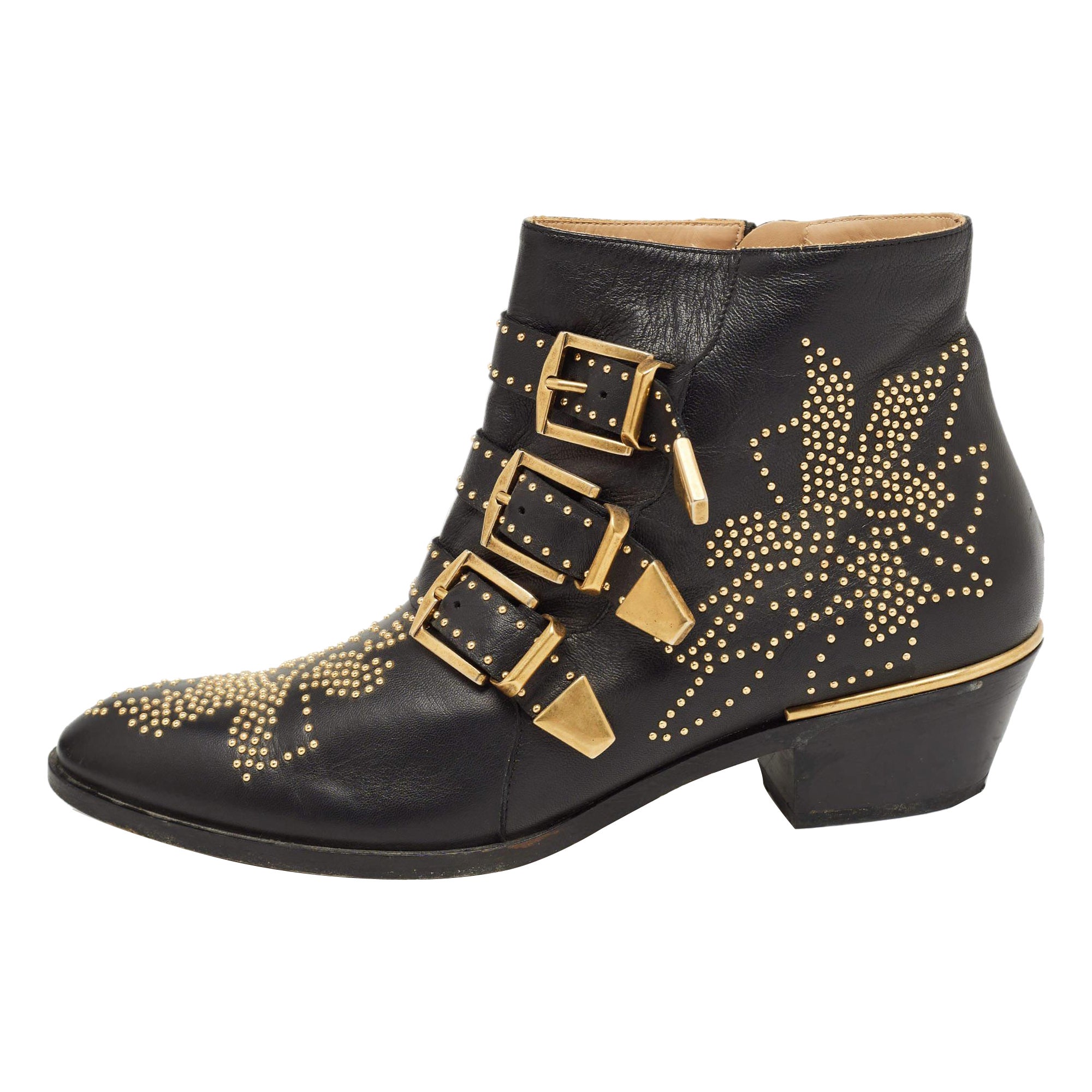 Chloe Black Leather Susanna Ankle Boots Size 39.5