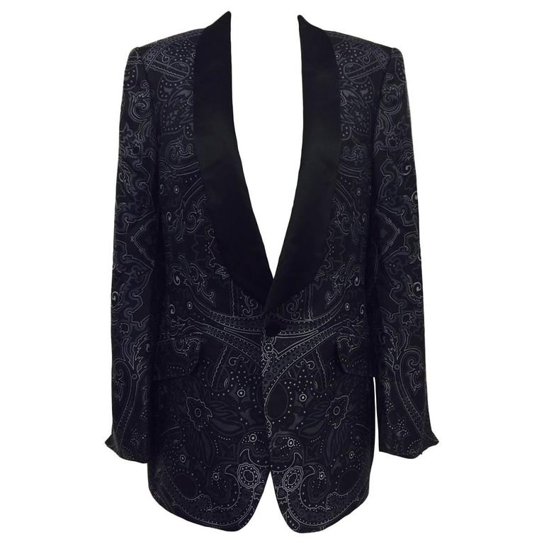 Men's Gucci Silk Paisley Print Smoking Jacket, Shawl Collar, Black Sz ...