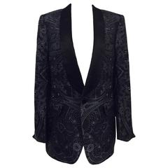 Gucci Black 100% Silk Abstract Paisley Print Smoking Jacket With Shawl Collar 12
