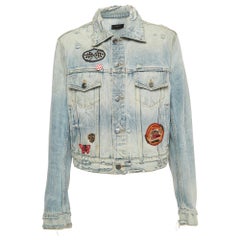 Amiri - Giacca con bottoni con dettaglio patch, lavata e consumata, blu XS