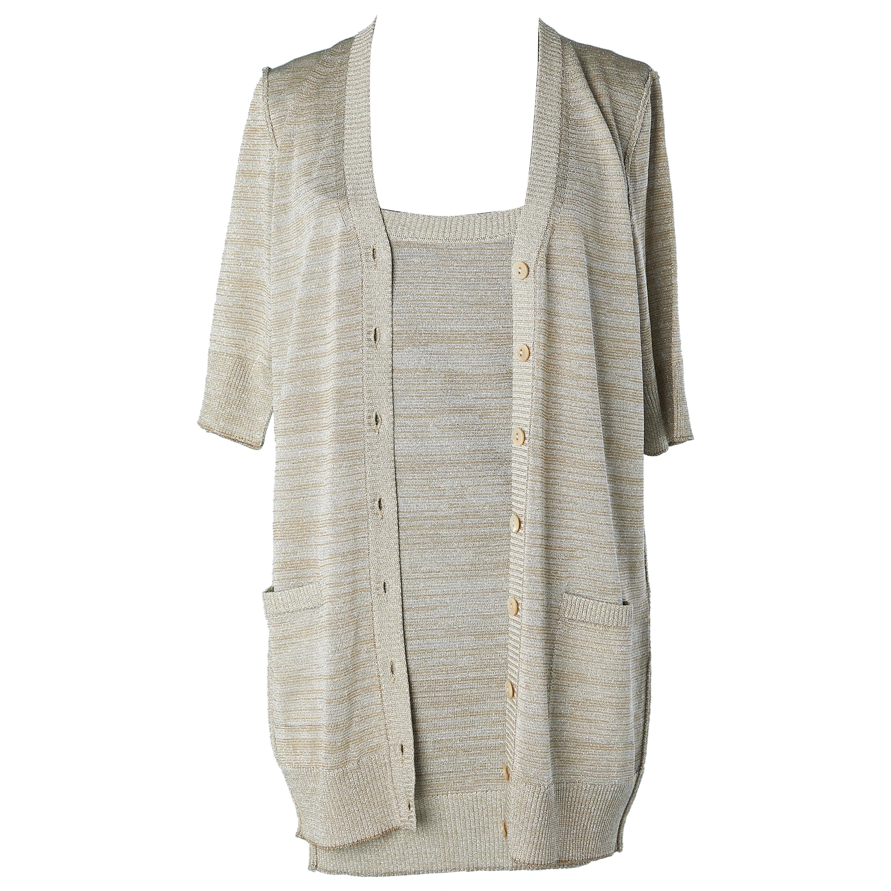Silver and gold lurex knit mini-dress  and cardigan  Dolce & Gabbana For Sale