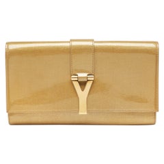 Yves Saint Laurent Gold Leather Large Chyc Clutch