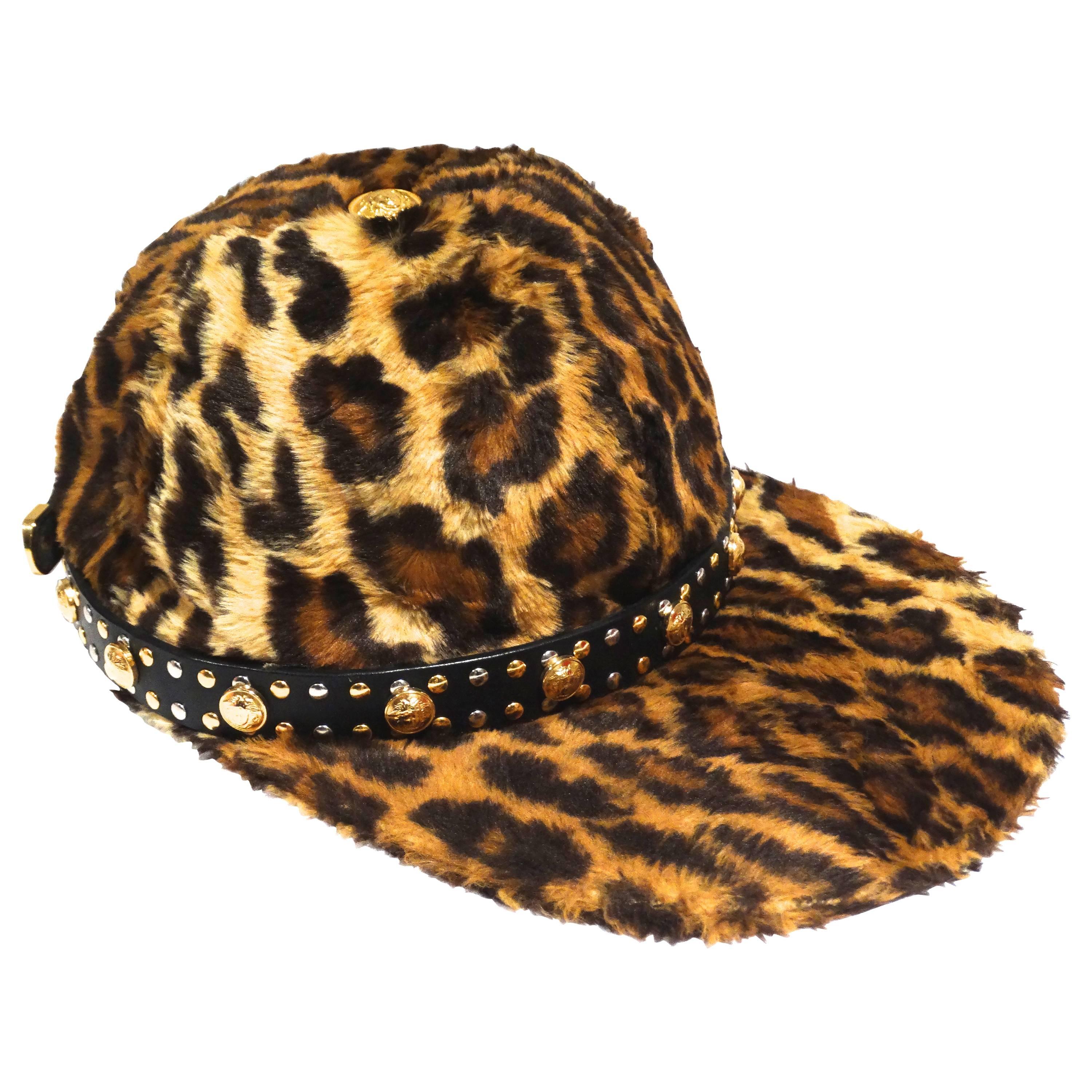Gianni Versace Faux Leopard Medusa Hat, 1990s For Sale
