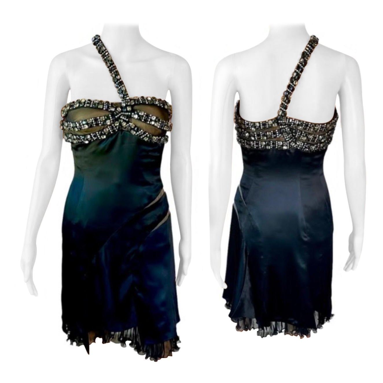Atelier Versace F/W 2004 Runway Crystal Embellished Black Evening Mini Dress  For Sale