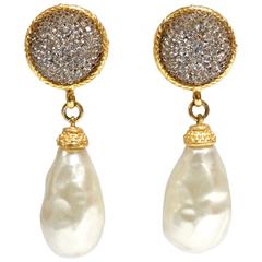 1990s Deanna Hamro Crystal Diamente Swarovski w Faux Drop Pearl Earrings