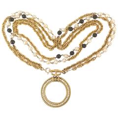 Vintage 1985 Chanel Loupe Pearl and Rhinestone Necklace 
