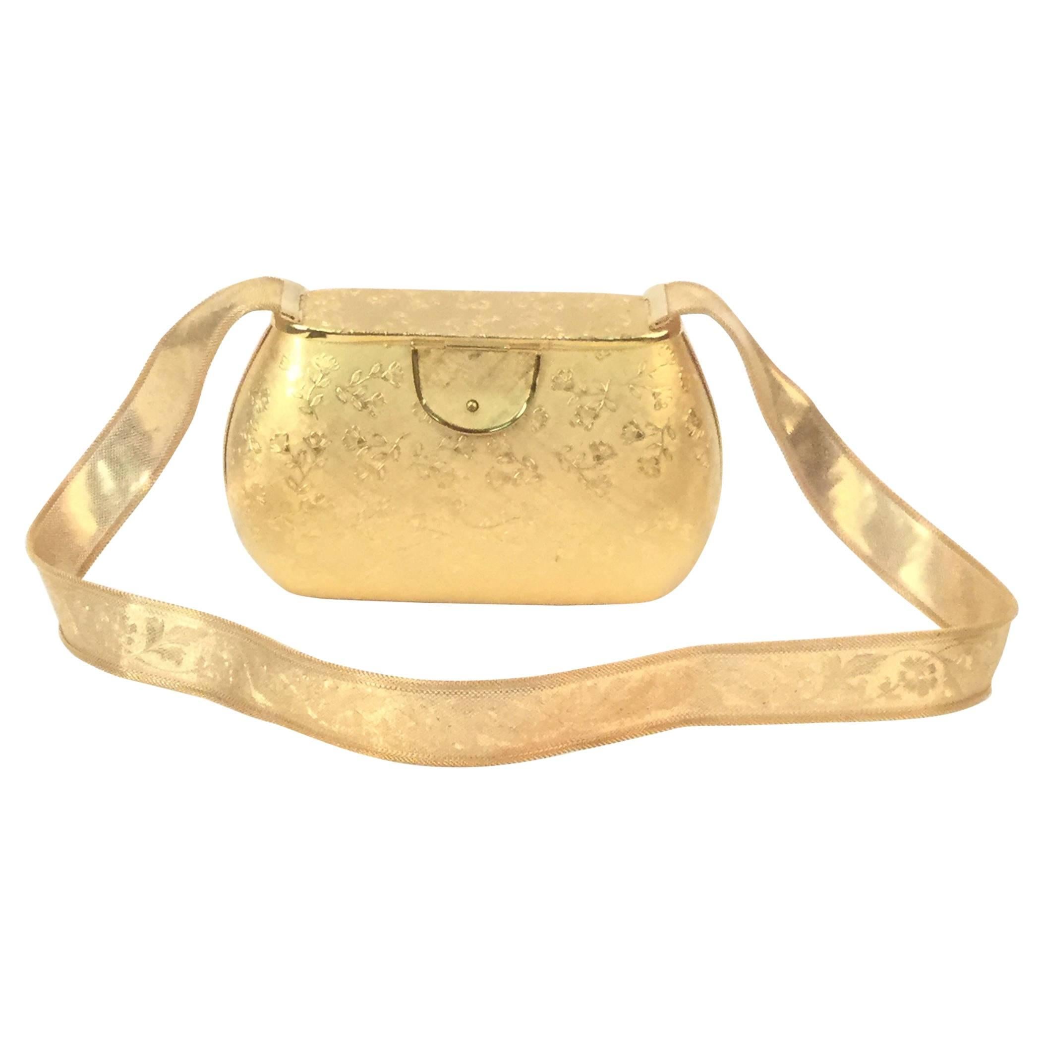 Excellent 1970s Rosenfeld Gold Floral Evening Purse For Sale