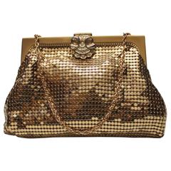 Vintage 1940s Whiting and Davis Gold Mesh Evening Bag with Rhinestone Clasp