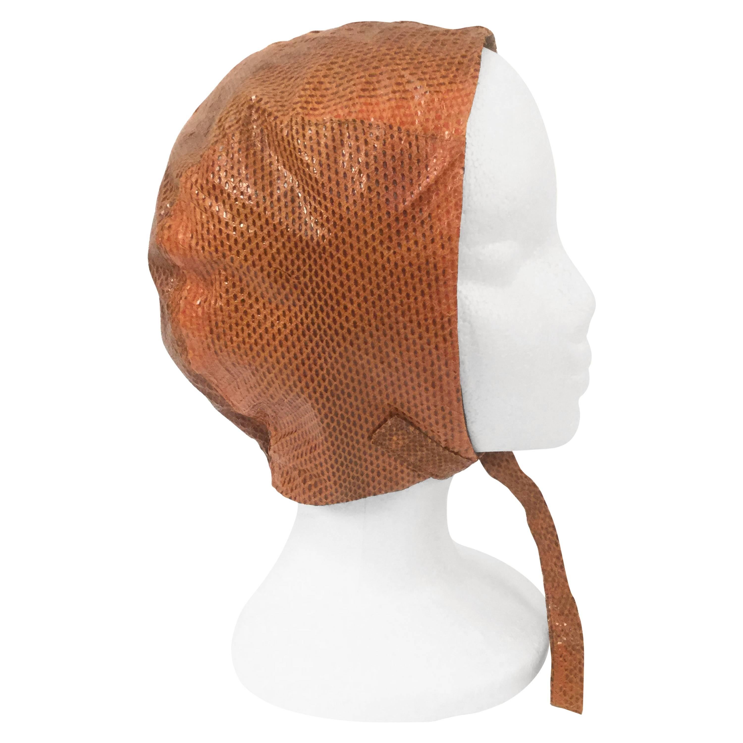 Burnt Chestnut Snake Skin Hat / Cap / Helmet,  1970s  For Sale