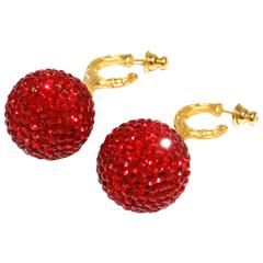 1990s Deanna Hamro Ruby Red Diamante Swaroski Crystal Ball Earrings 5