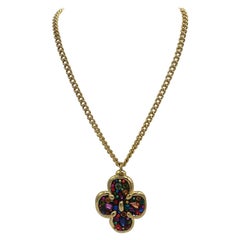 Jacky de G 1980s Gilt and Rhinestone Pendant Necklace