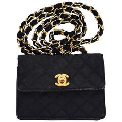 Chanel Extra Mini Crossbody Bag - Black Flap Gold CC Logo Chain Quilted Vintage