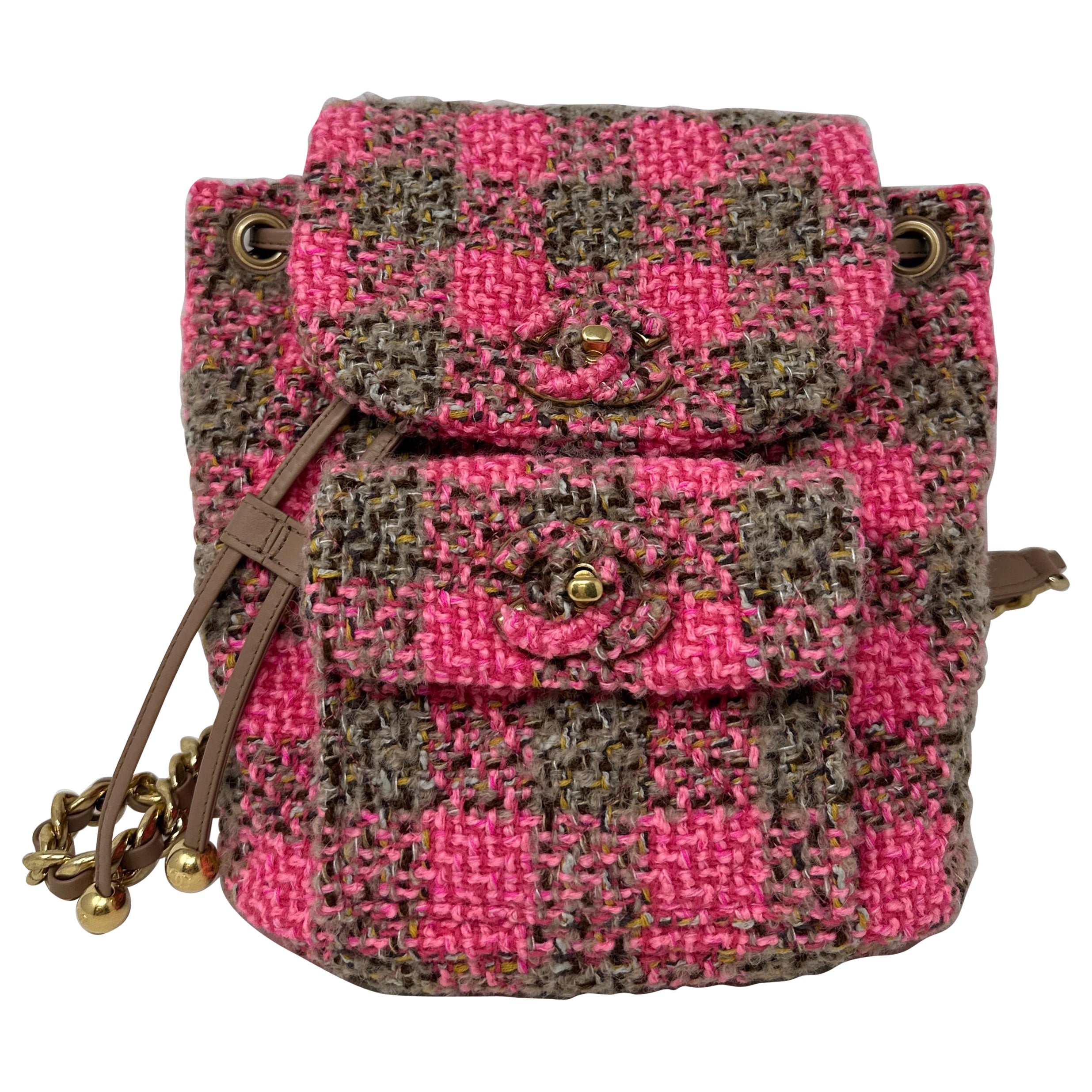 Chanel Tweed Pink and Tan Backpack  For Sale