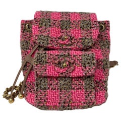 Used Chanel Tweed Pink and Tan Backpack 