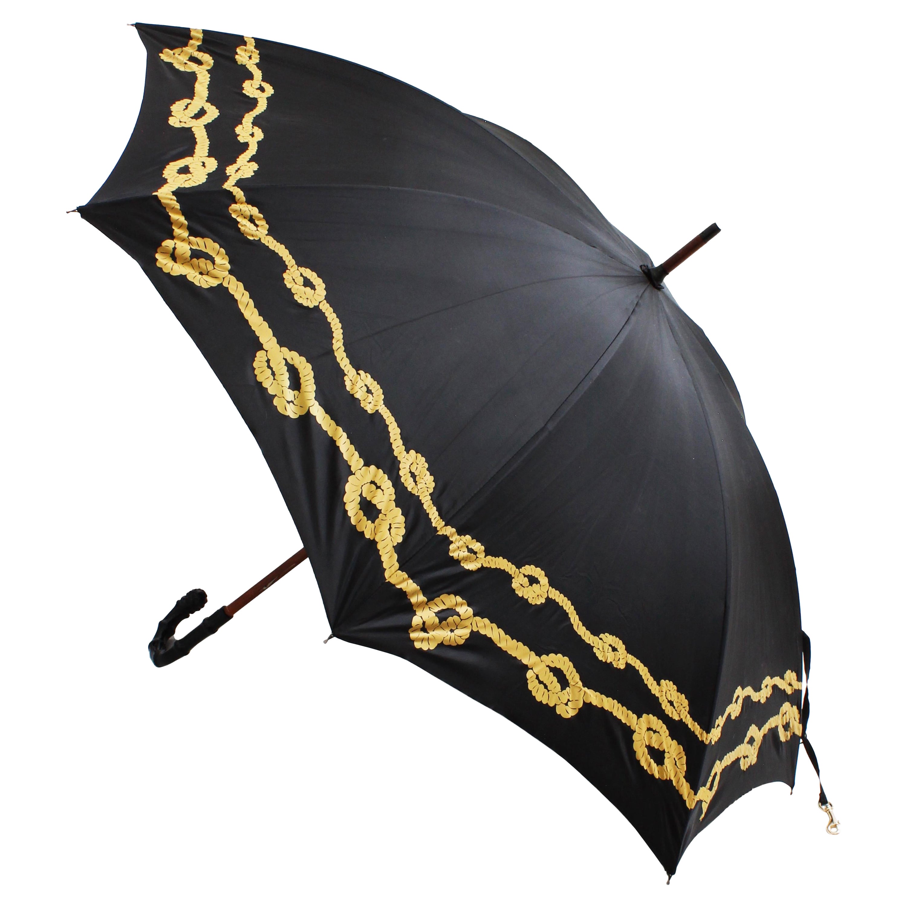 Bonnie Cashin Umbrella Black Gold Rope Print for D.Klein New York RARE Vintage For Sale