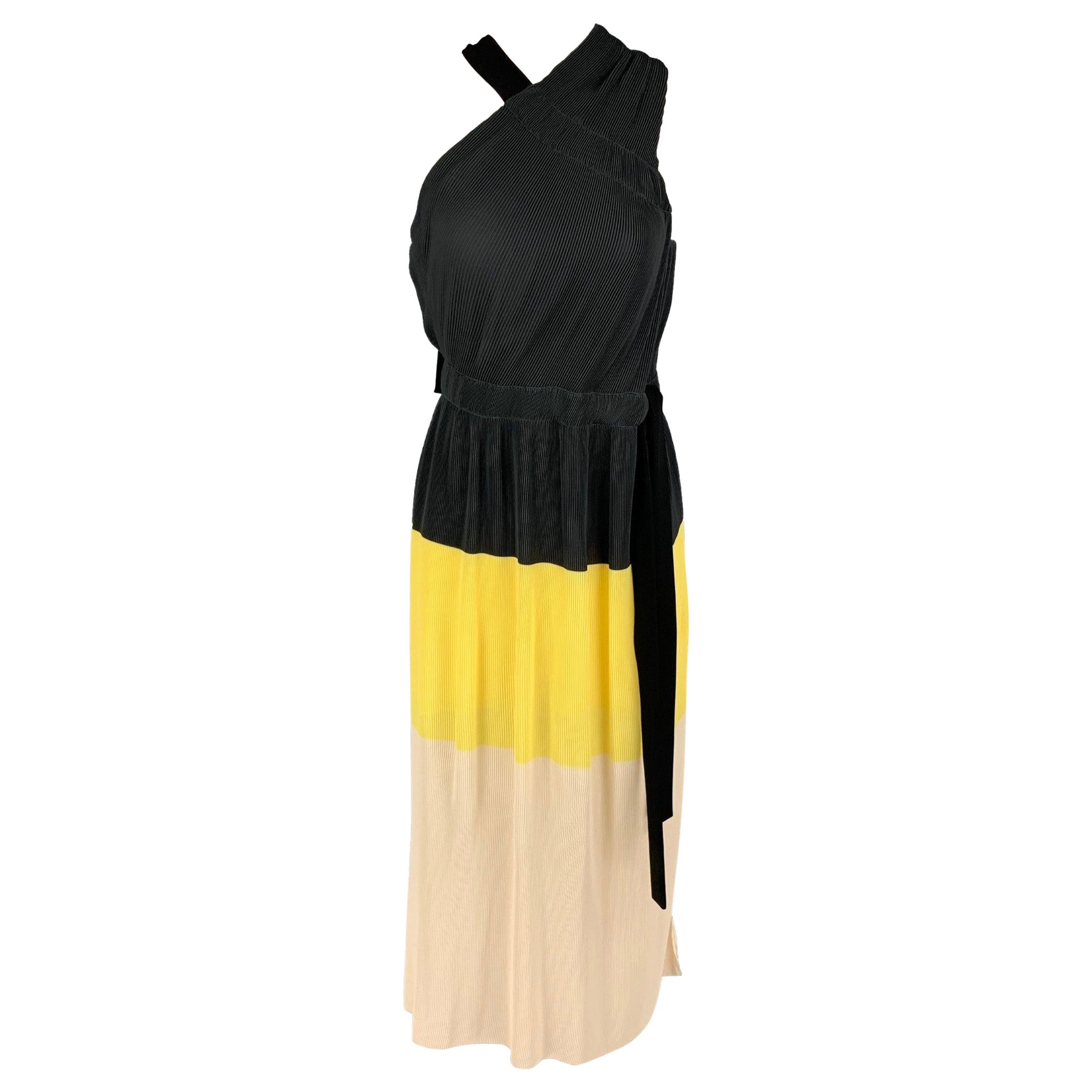 DEREK LAM Size 8 Multi-Color Polyester Pleated One Shoulder Dress For Sale