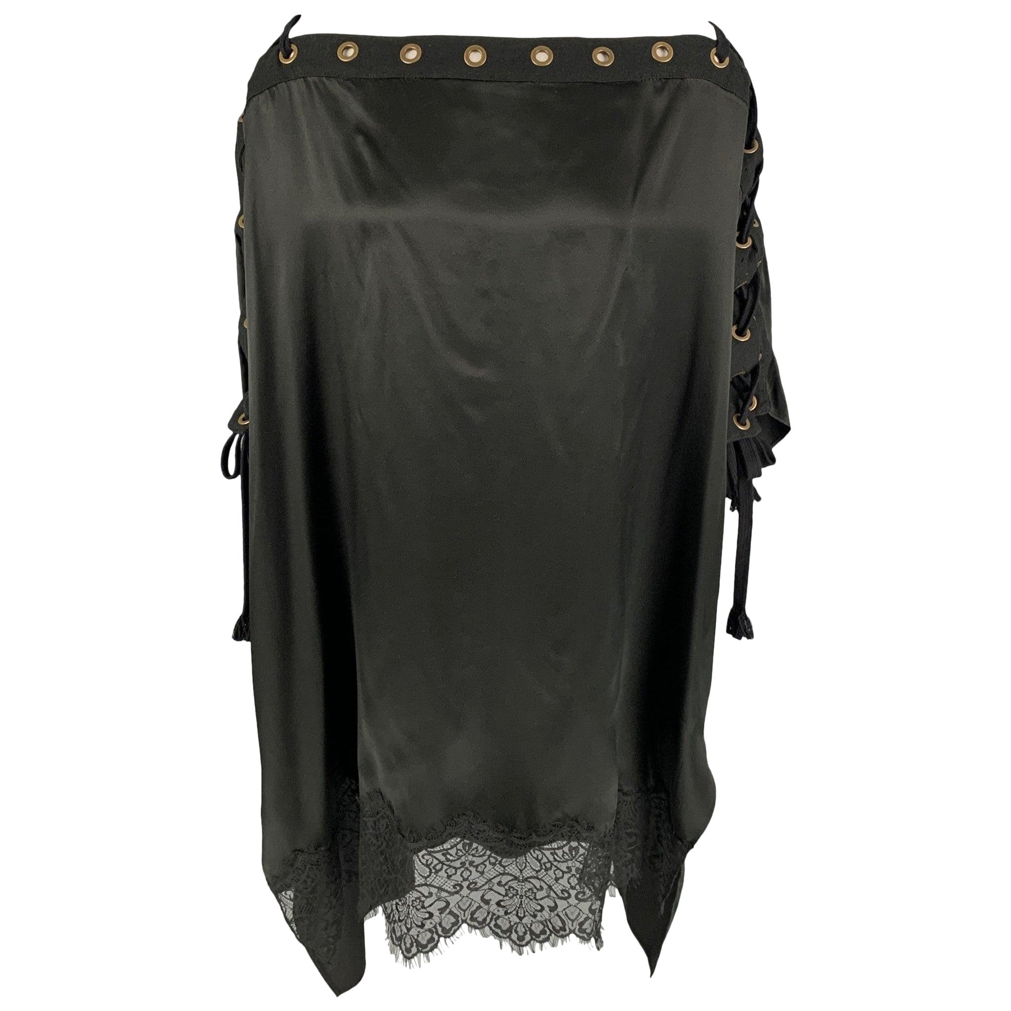 FAITH CONNEXION Size S Black Silk Raw Edge Dress Top For Sale