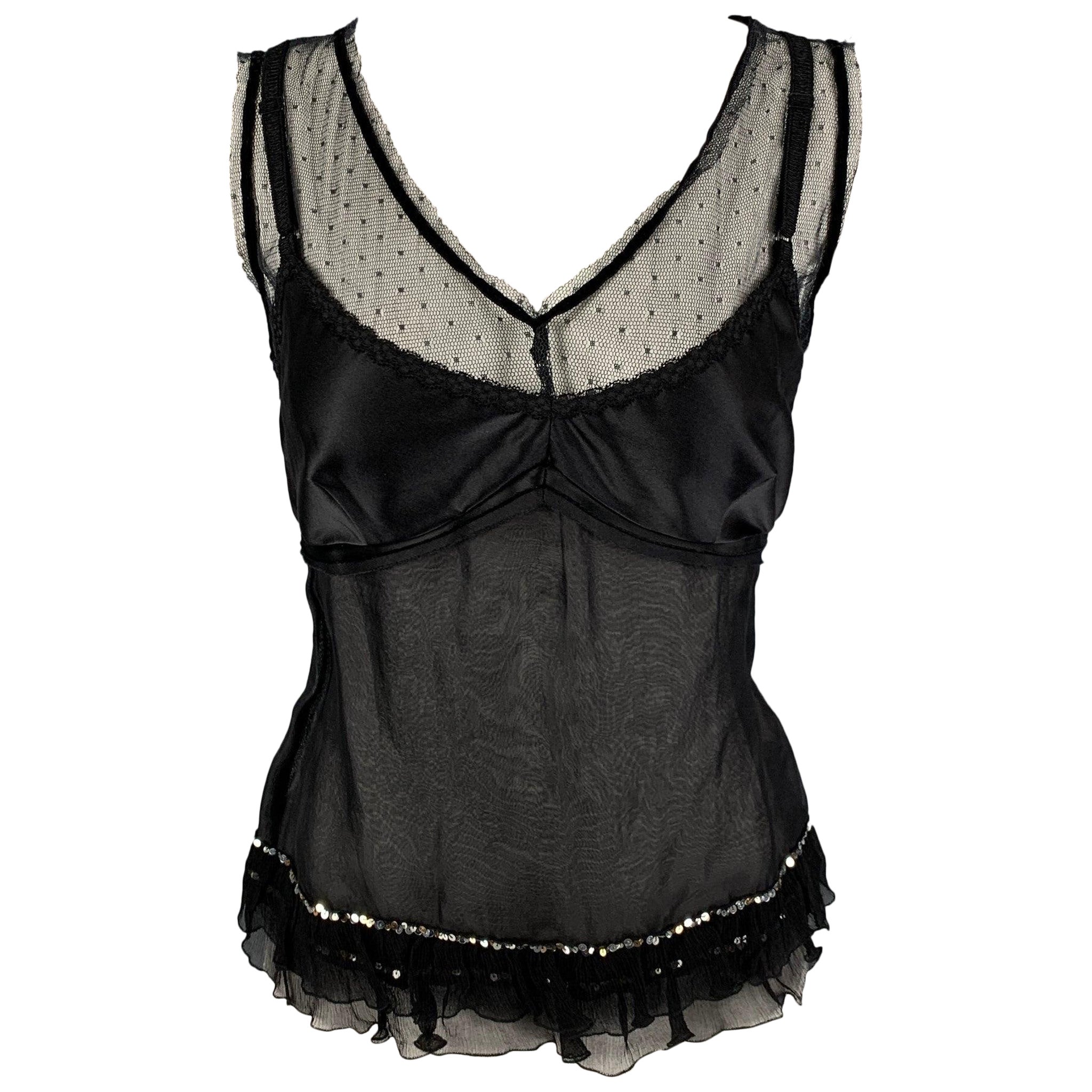 D&G by DOLCE & GABBANA Taille 8 Top robe en soie mélangée noire en vente