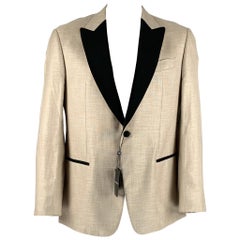 EMPORIO ARMANI Size 44 Cream Black Viscose Blend Peak Lapel Sport Coat