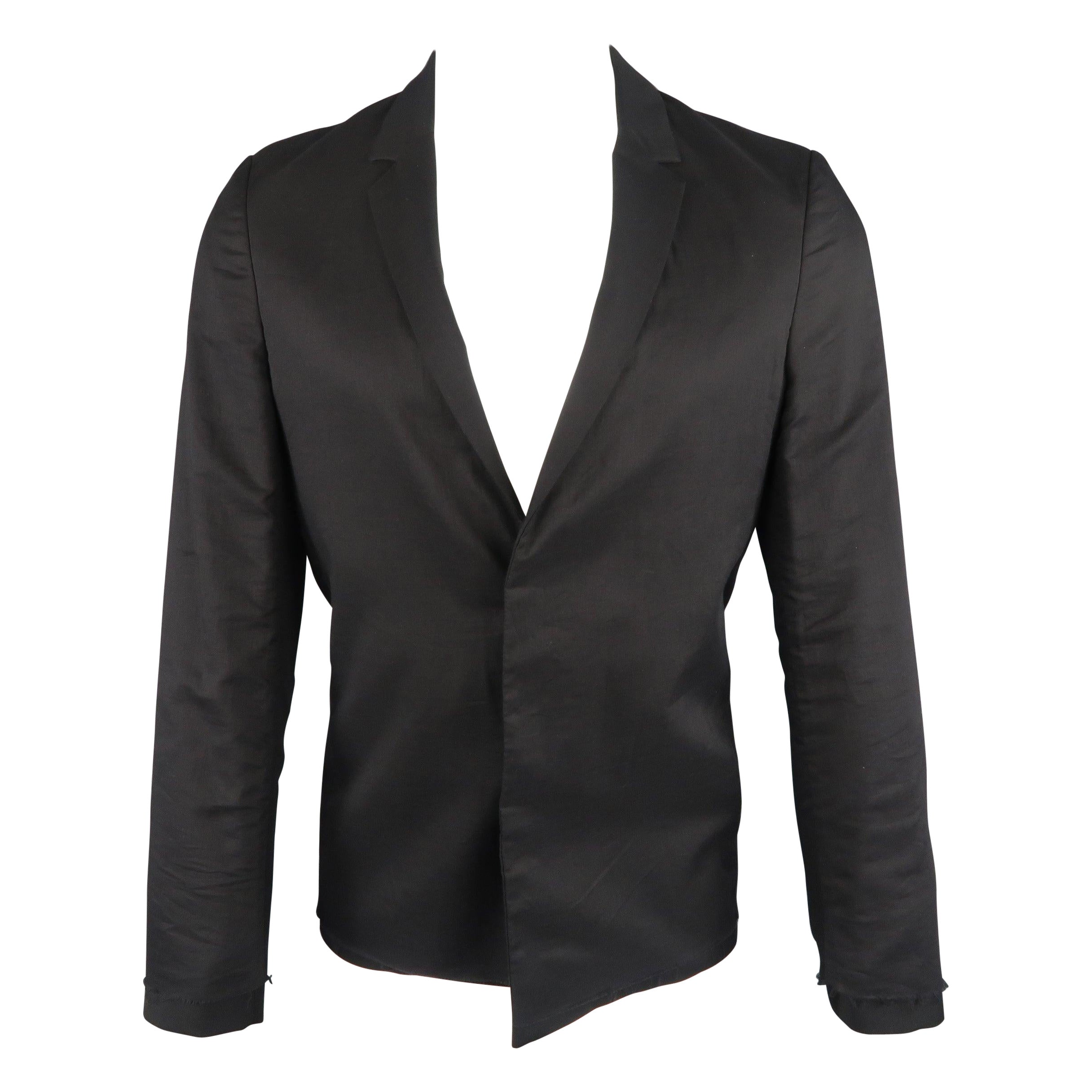 KRIS VAN ASSCHE 36 Regular Black Layered Raw Edge Wool Sport Coat For Sale