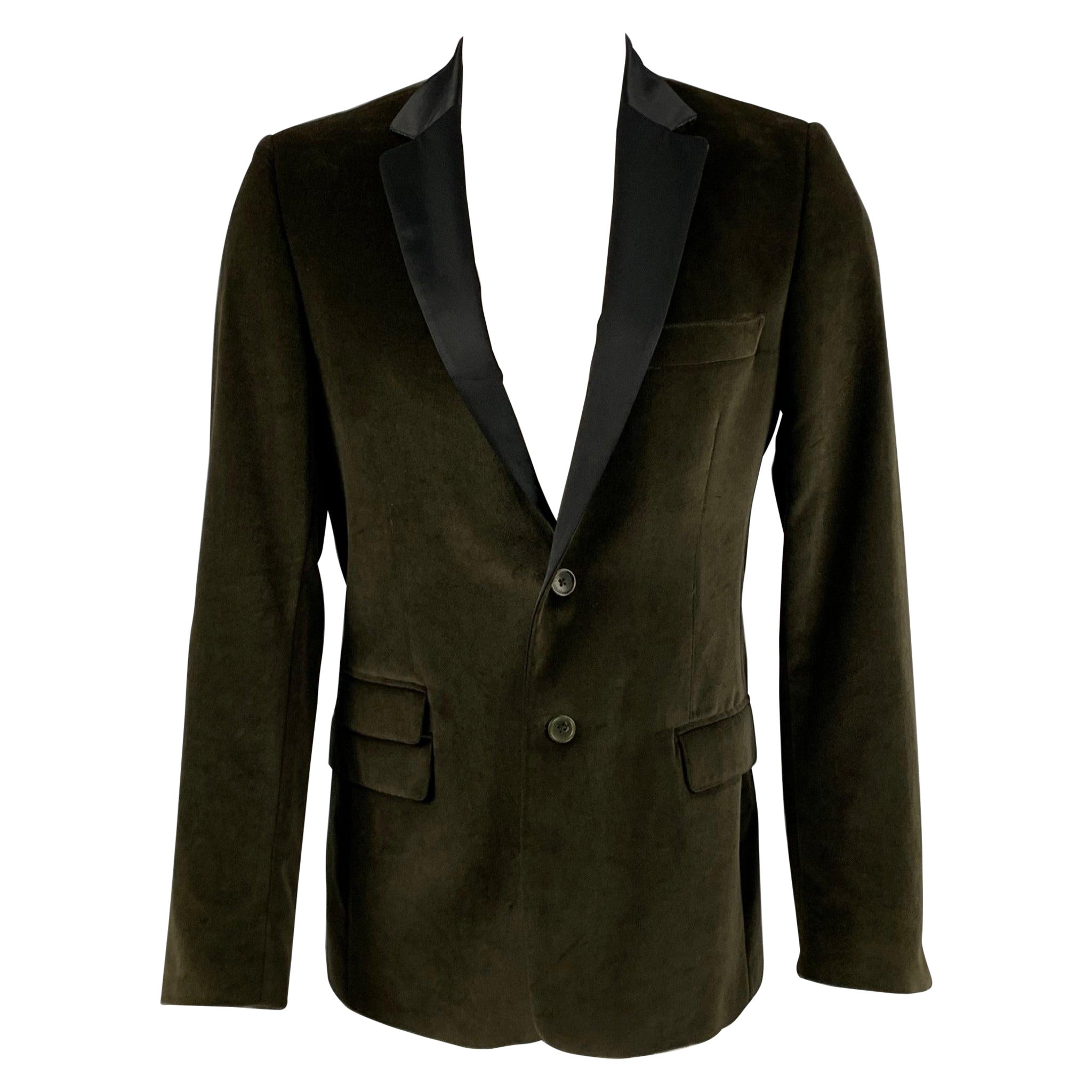 D&G by DOLCE & GABBANA Size 38 Green Black Cotton Velvet Sport Coat For Sale