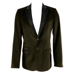 D&G by DOLCE & GABBANA Size 38 Green Black Cotton Velvet Sport Coat