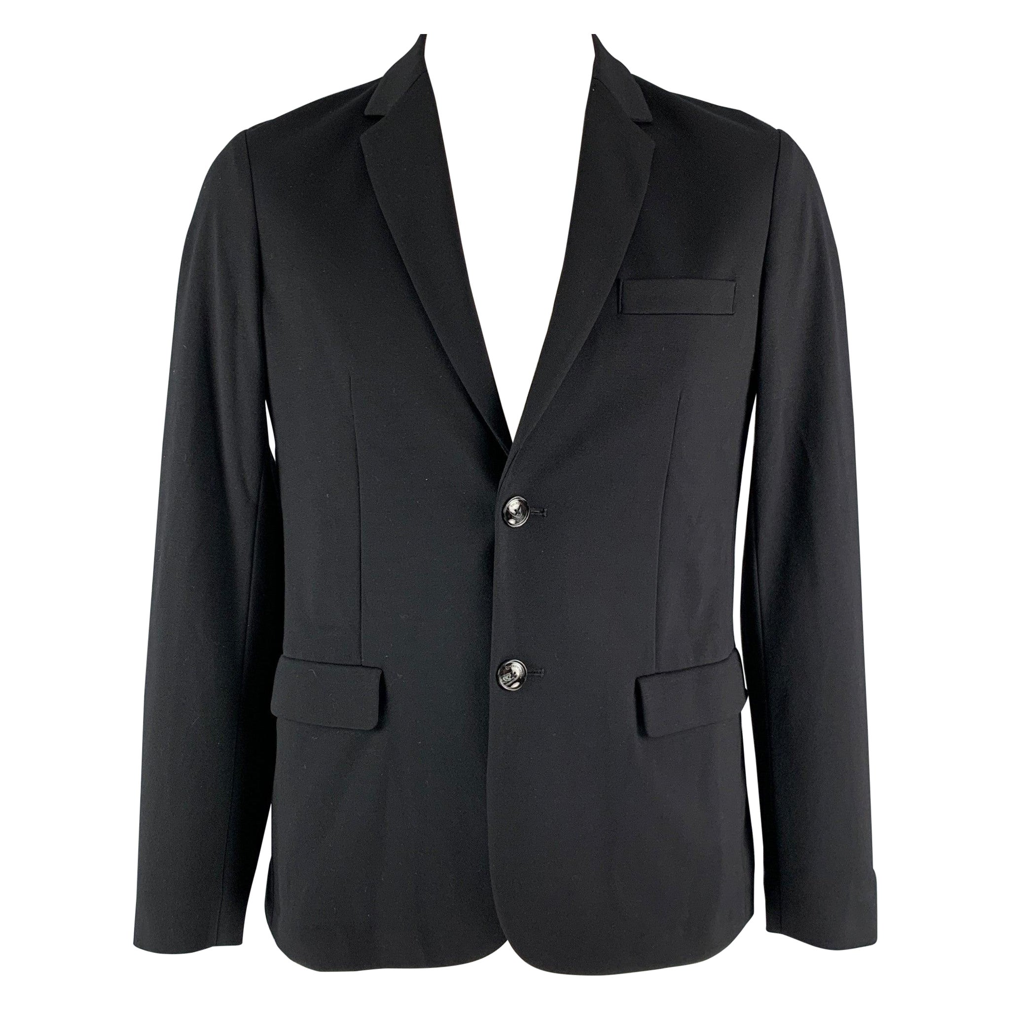 EMPORIO ARMANI Size 42 Black Solid Viscose Blend Notch Lapel Sport Coat For Sale