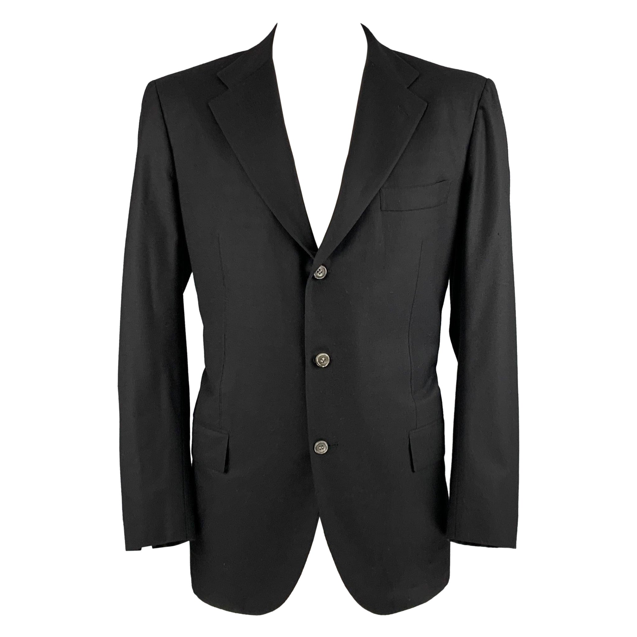 KITON Manteau de sport en laine noire à revers échancré Taille 46 en vente