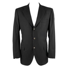KITON Size 46 Black Wool Notch Lapel Sport Coat