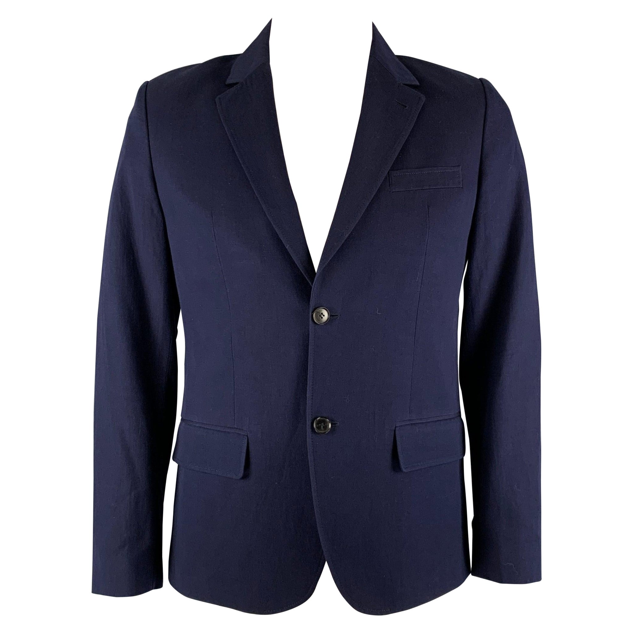 A.P.C. Size L Navy Cotton Linen Single Breasted Sport Coat For Sale