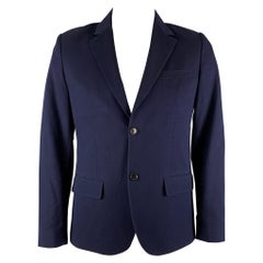 A.P.C. Size L Navy Cotton Linen Single Breasted Sport Coat