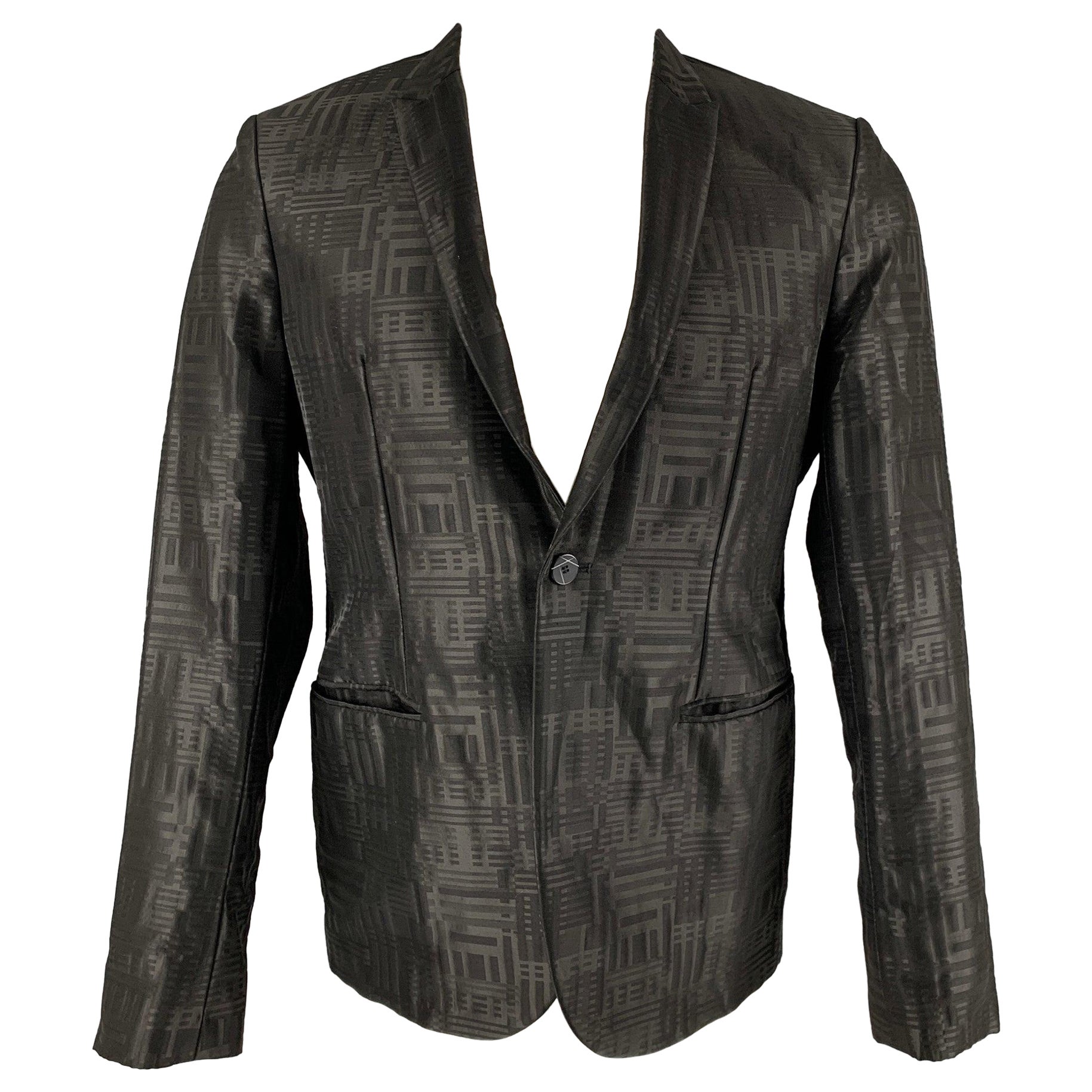 EMPORIO ARMANI Size 38 Black Wool Blend Peak Lapel Sport Coat For Sale