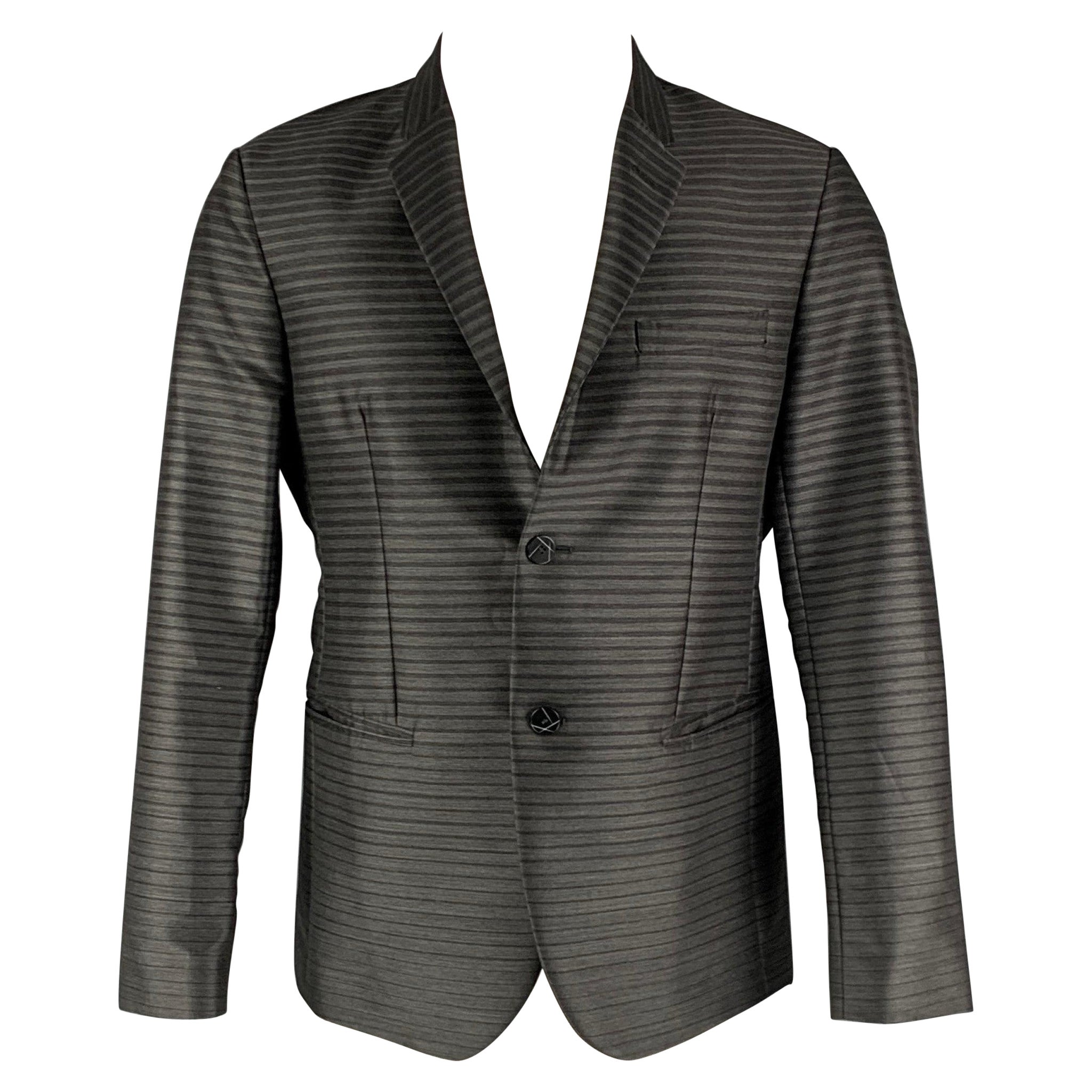 EMPORIO ARMANI Größe 38 Grau Charcoal Wolle Mischung Notch Revers Sport Mantel im Angebot