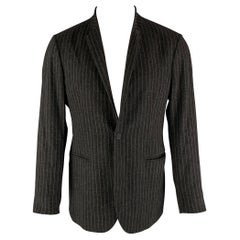 EMPORIO ARMANI - Manteau de sport gris anthracite à rayures en laine mélangée, taille 40