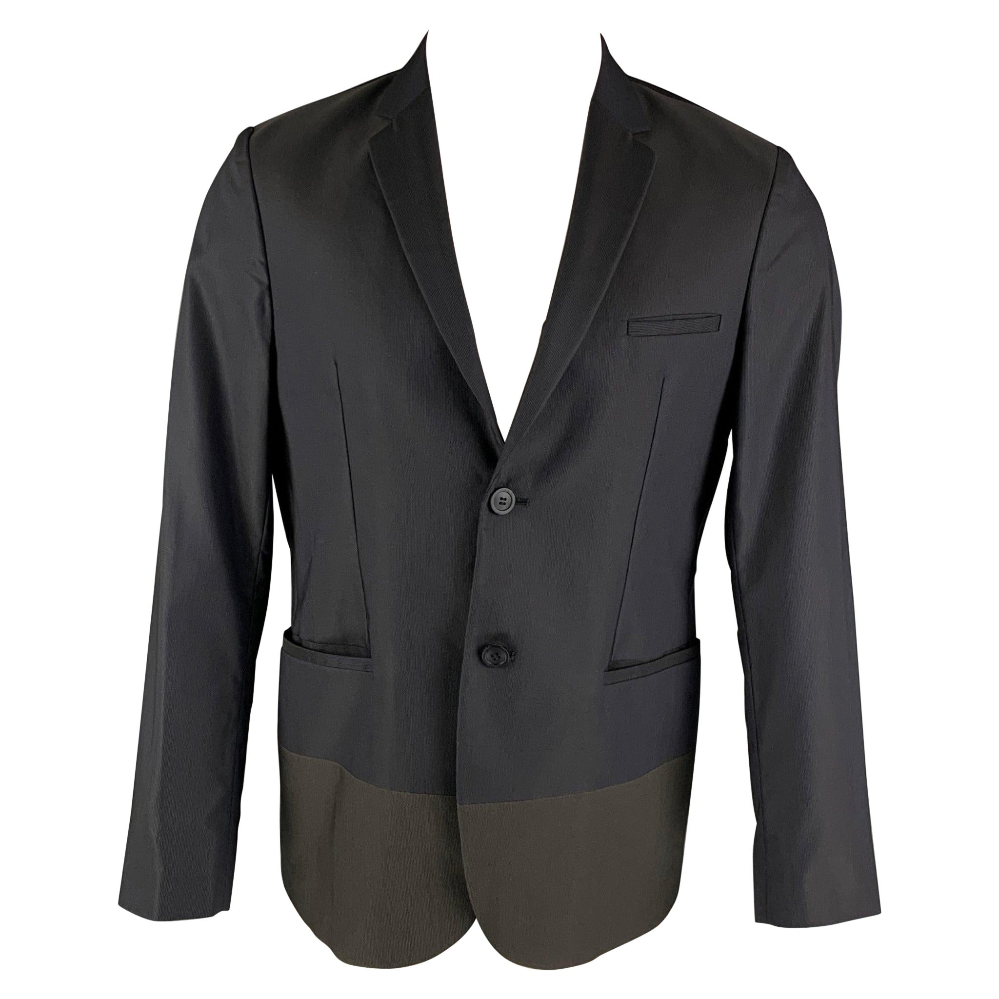 EMPORIO ARMANI Size 38 Navy Olive Color Block Polyester Blend Sport Coat For Sale
