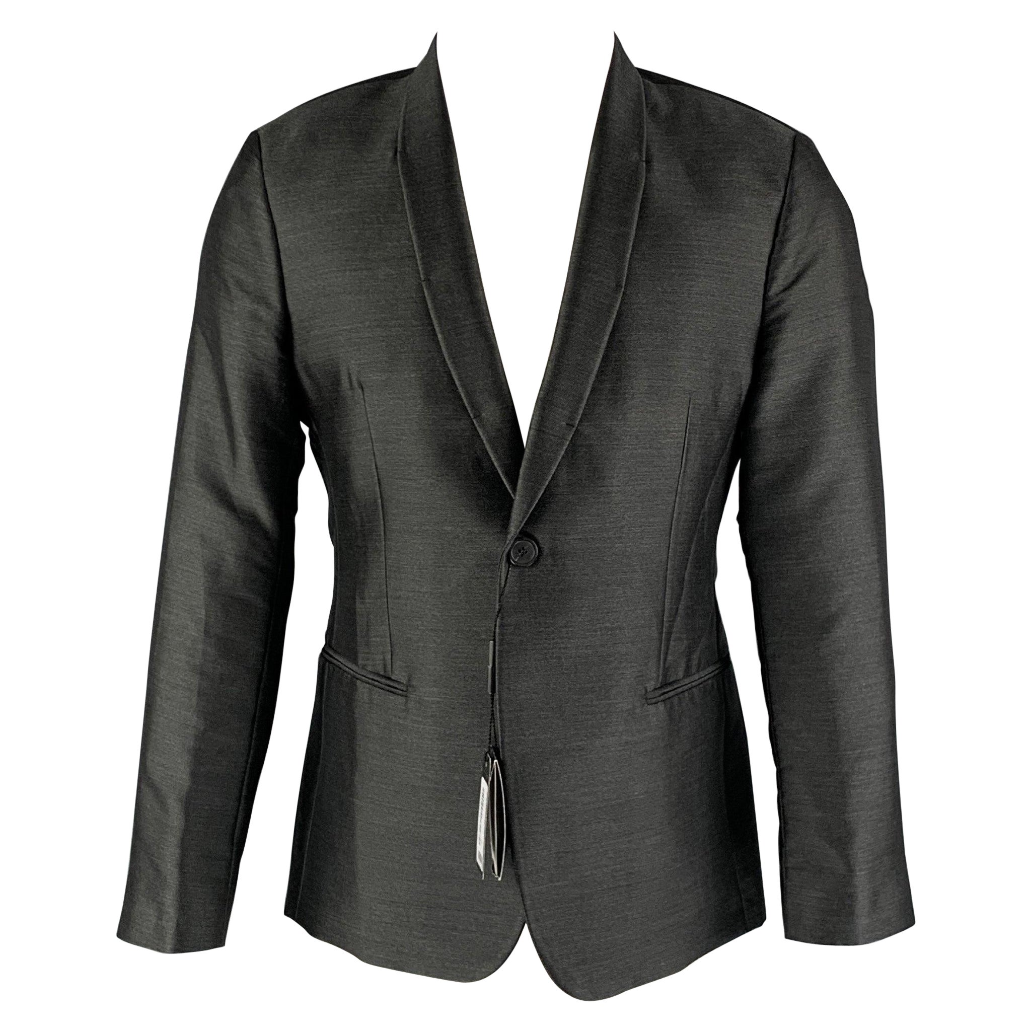 EMPORIO ARMANI Size 38 Charcoal Solid Polyester Blend Sport Coat For Sale