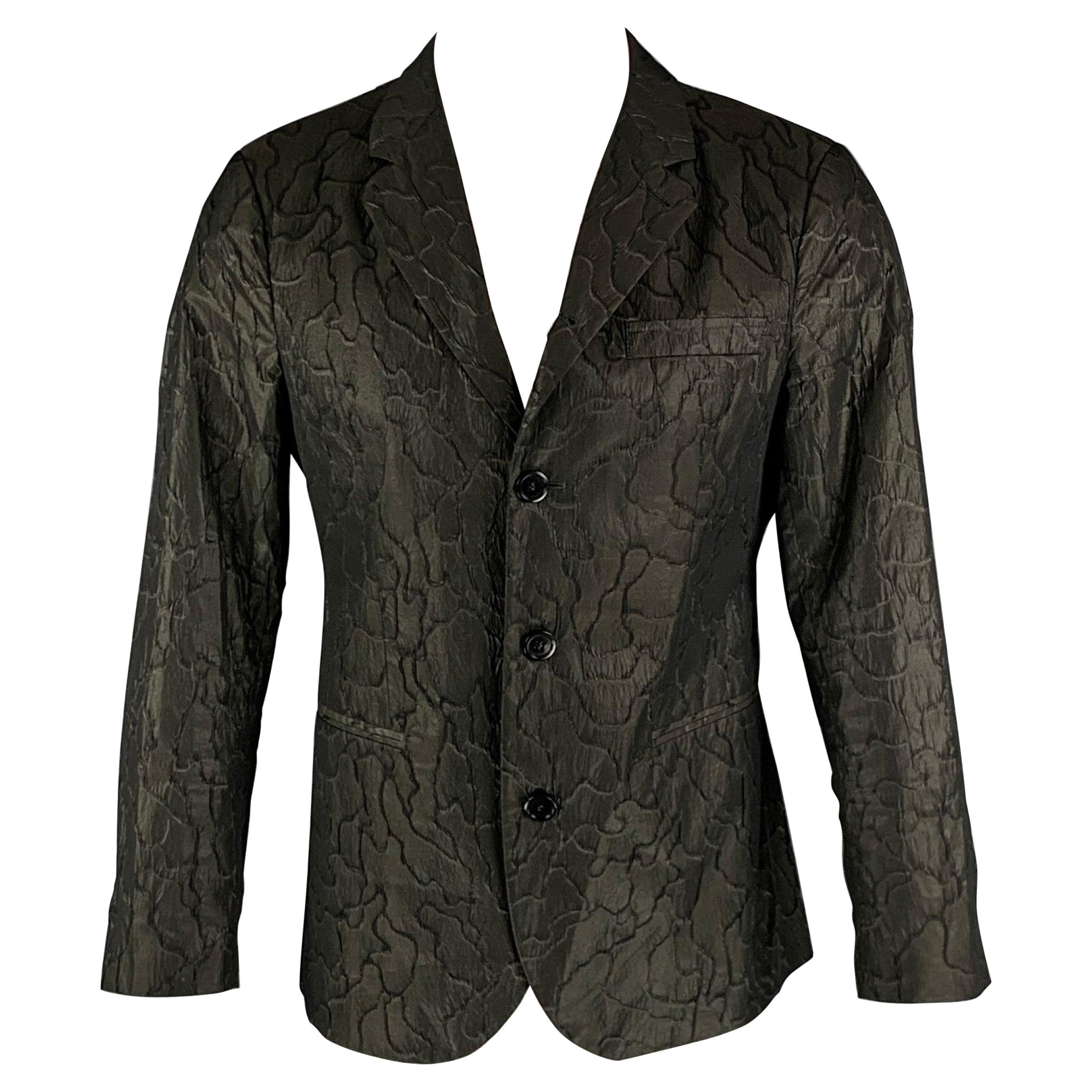 EMPORIO ARMANI Size 38 Olive Jacquard Polyester Blend Sport Coat For Sale
