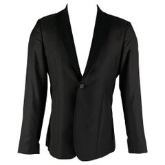 EMPORIO ARMANI Chest Size 38 Black Solid Wool Silk Notch Lapel Sport Coat