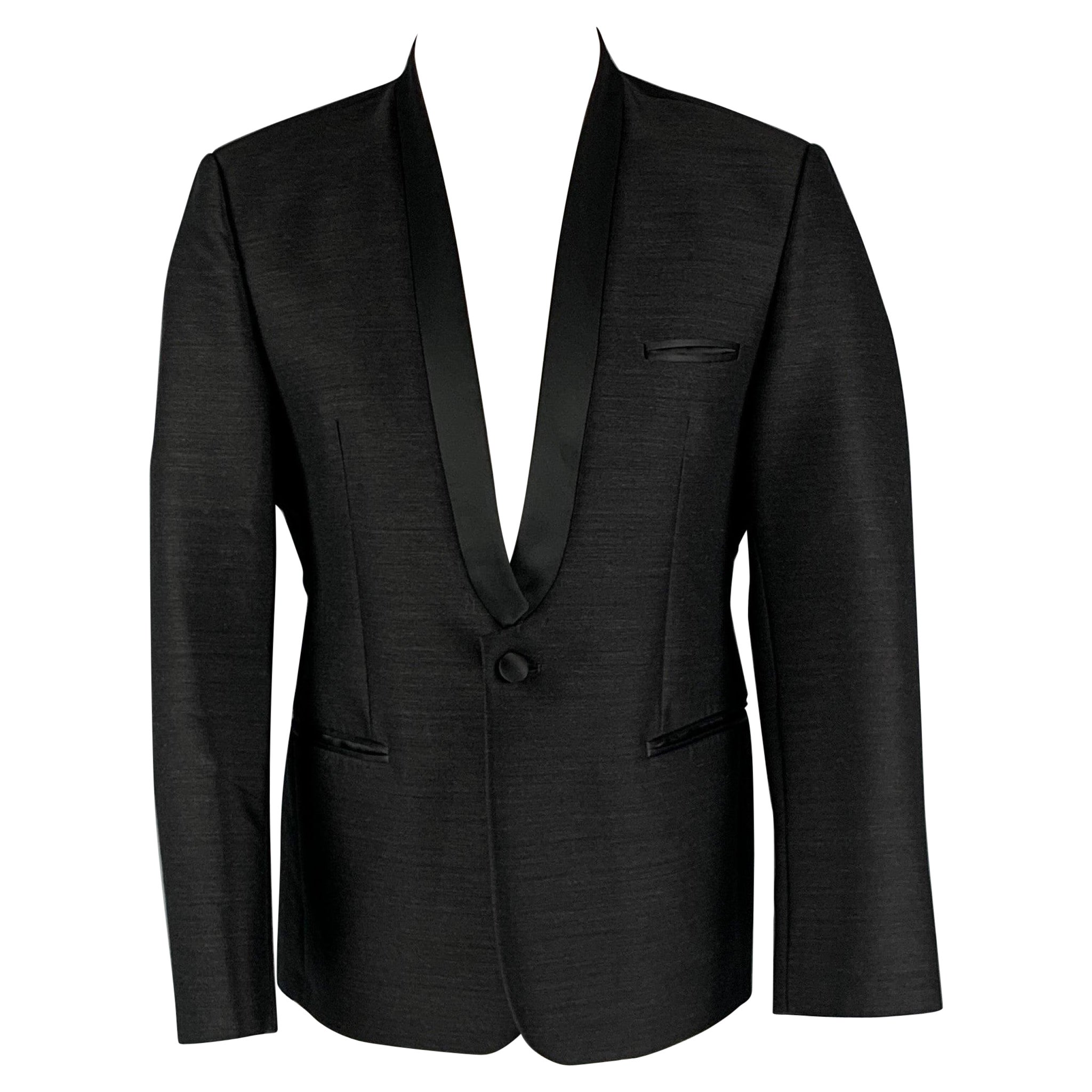 EMPORIO ARMANI Size 40 Black Solid Wool Blend Shawl Collar Sport Coat