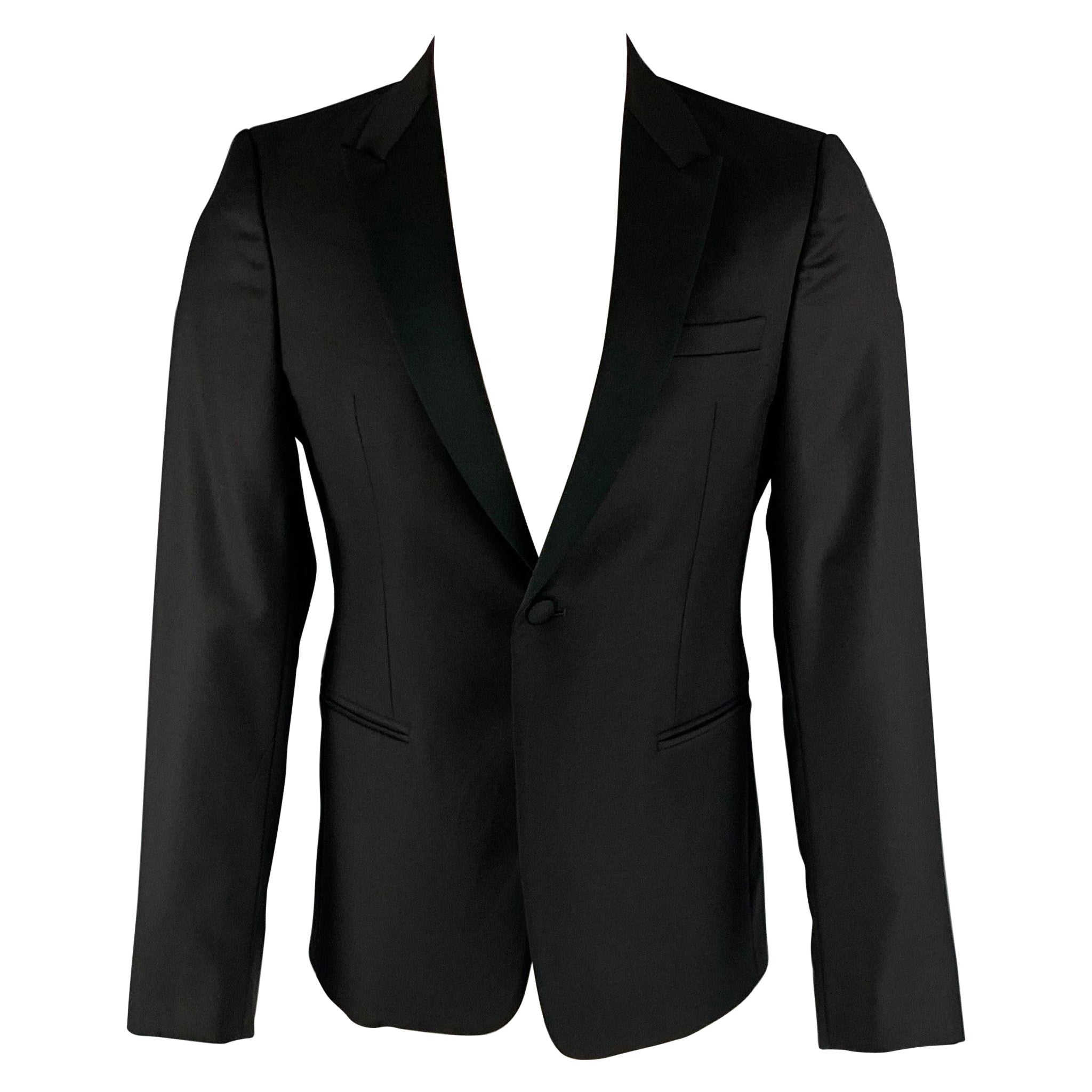 EMPORIO ARMANI Size 36 Black Solid Wool Tuxedo Sport Coat For Sale