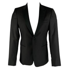 EMPORIO ARMANI Size 36 Black Solid Wool Tuxedo Sport Coat