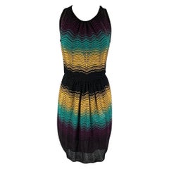 M MISSONI Größe 6 Ärmelloses Kleid aus Viskosemischung mit Zickzack in Gelb, Schwarz und Grün